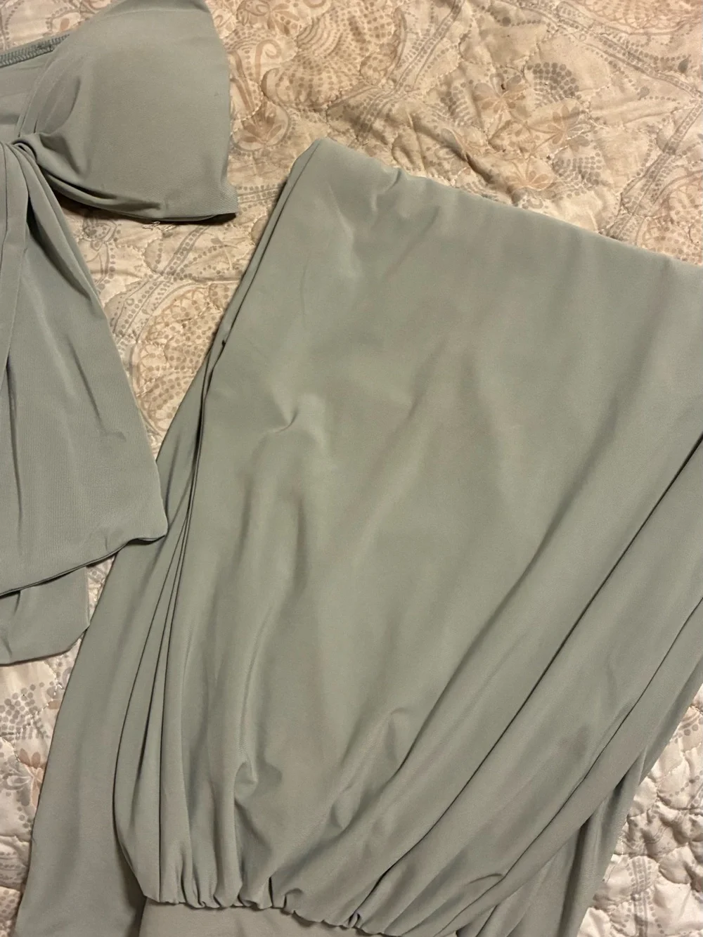 Strapless Sage Tie-Front Two Piece Set